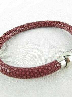 Genuine Polished Stingray Skin Cuff Bracelet Magnetic Lock Red